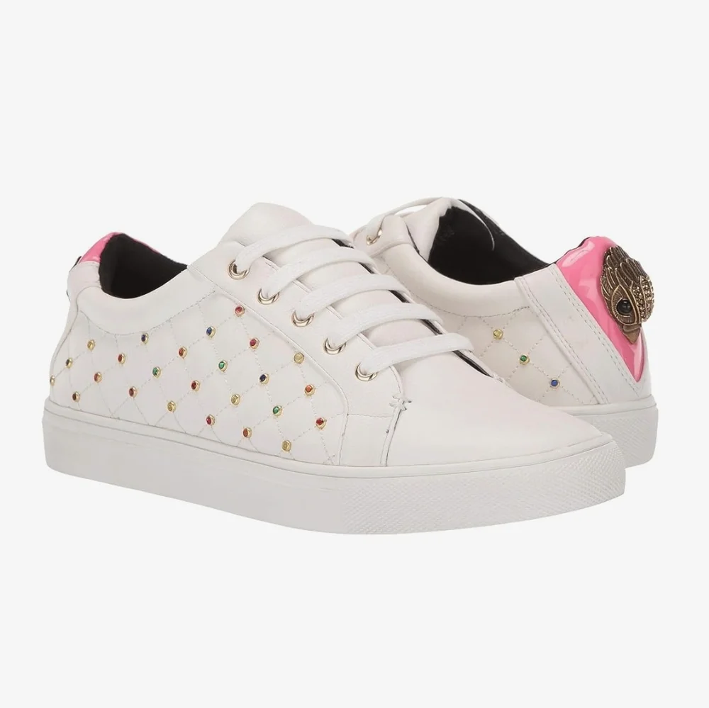 Kurt Geiger Ludo Metal Bird Embellished White Leather Sneakers Bejeweled Shoes 6